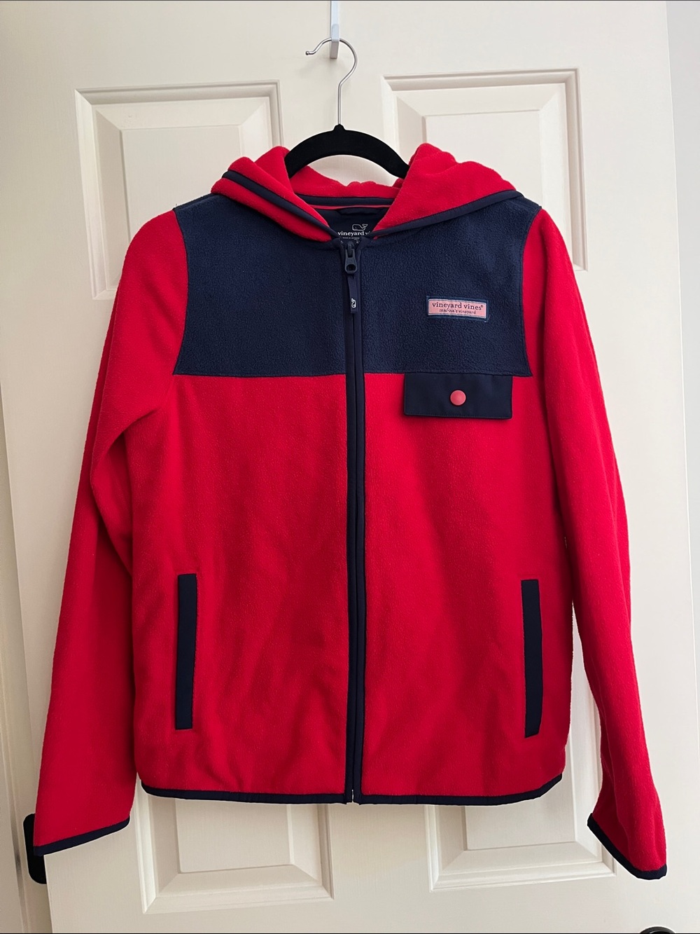 Vineyard Vines Kids Red and Navy Hooded Fleece Zip Jacket size XL 18